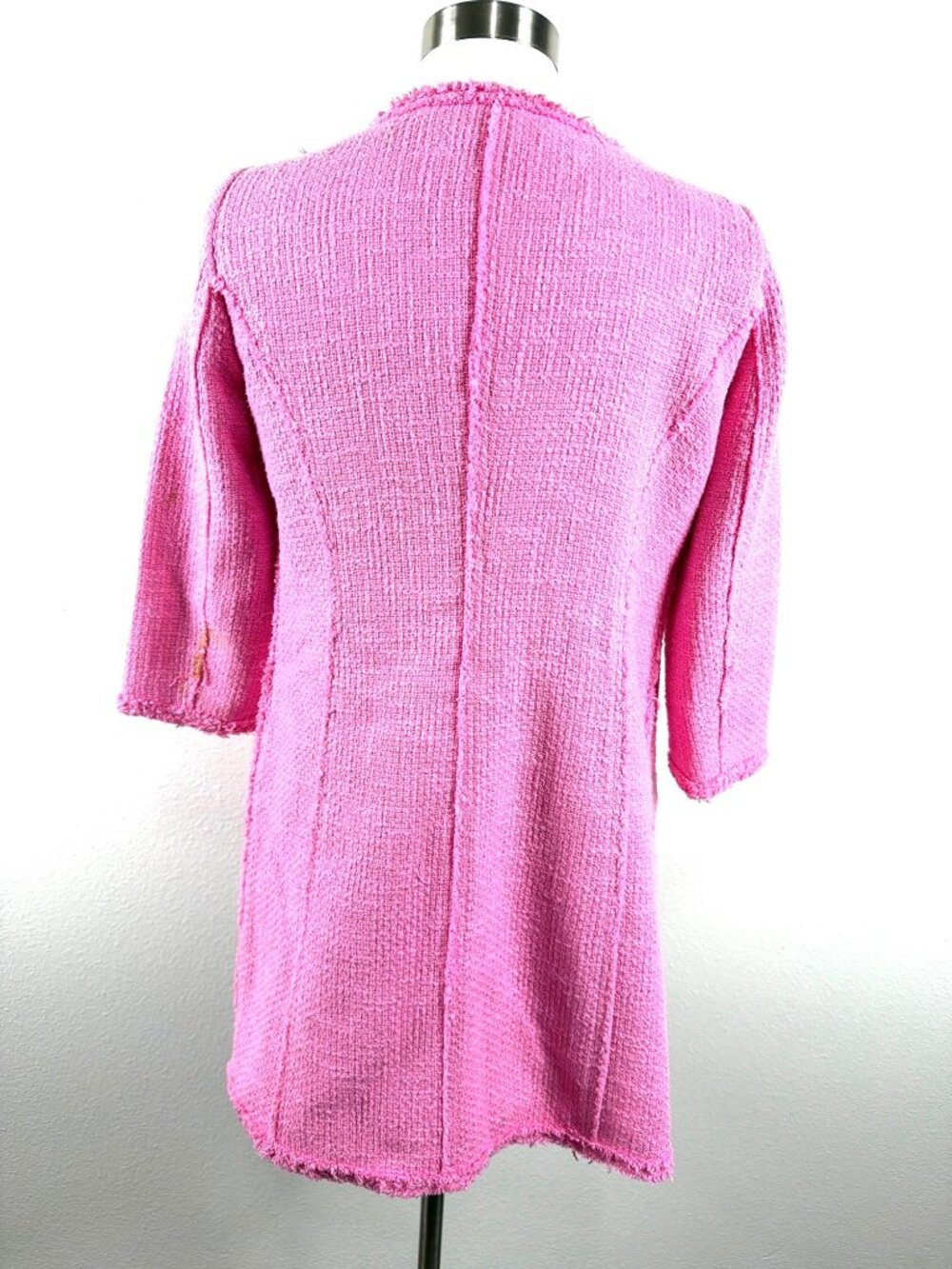 ZARA Pink Bouclé Coat Chanel Style Open Front Textured Jacket Size M - Picture 5 of 15